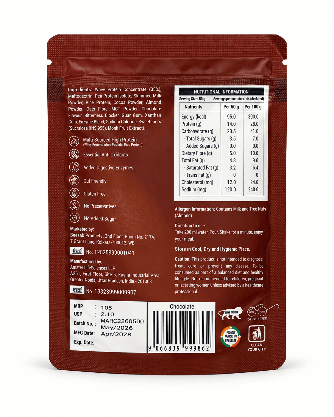 QwikEat Chocolate Flavour nutrition facts and ingredients label